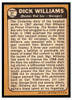 1968 Topps Dick Williams #87 HOF Low Grade back of card