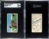 1909 T206 George Mullin Throwing, Horizontal Piedmont 150 SGC 1 front and back of card