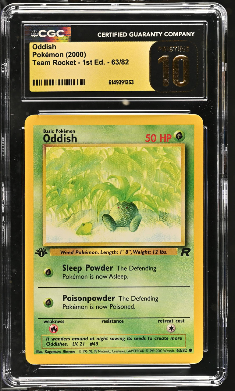 first edition oddish pokemon card Oddish 1999 First Edition PSA 10 Pokemon Card the Defending Pokemon is now Paralyzed CGC 10 2000 Pokemon Team