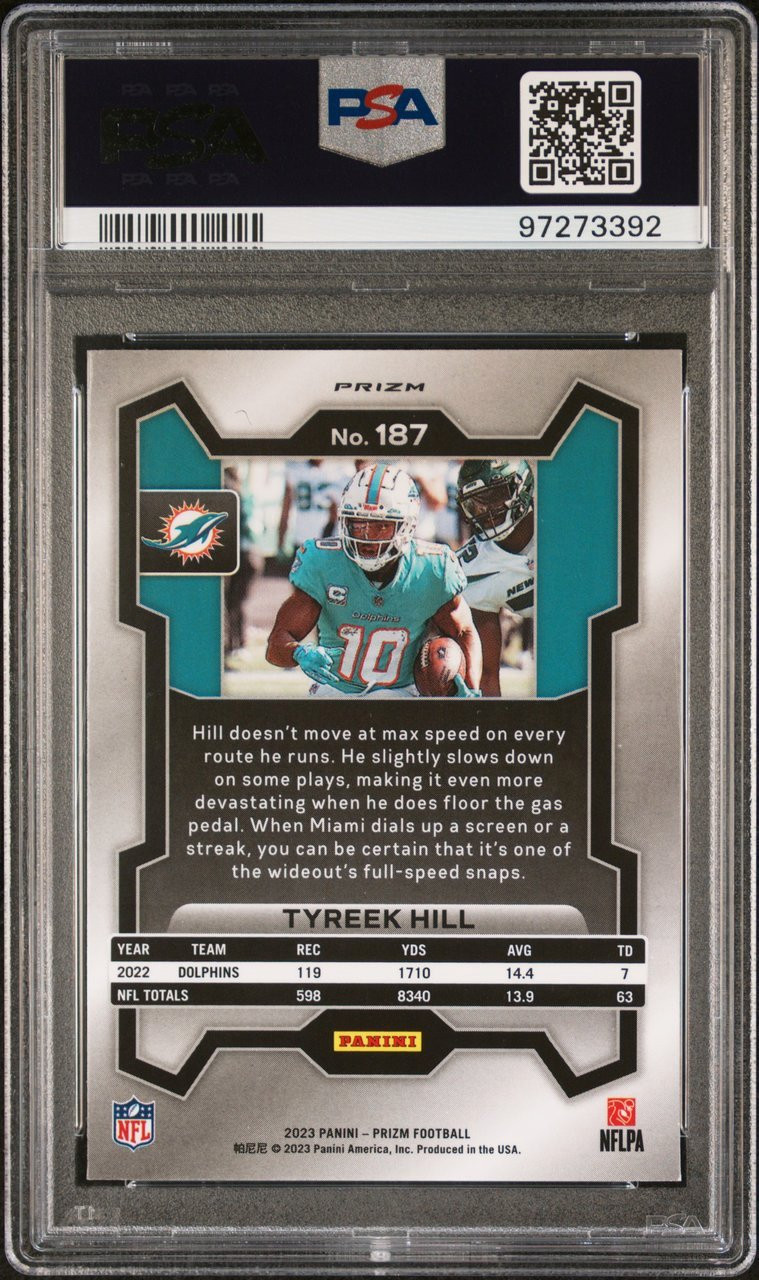 PSA 9 2023 Panini Prizm Tyreek Hill #187 Orange Lazer Prizm Miami