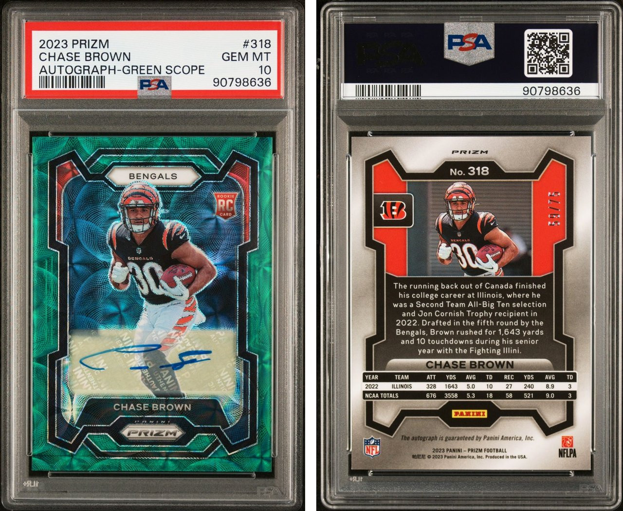 PSA 10 2023 Panini Select Chase Brown #318 Autograph Green Scope