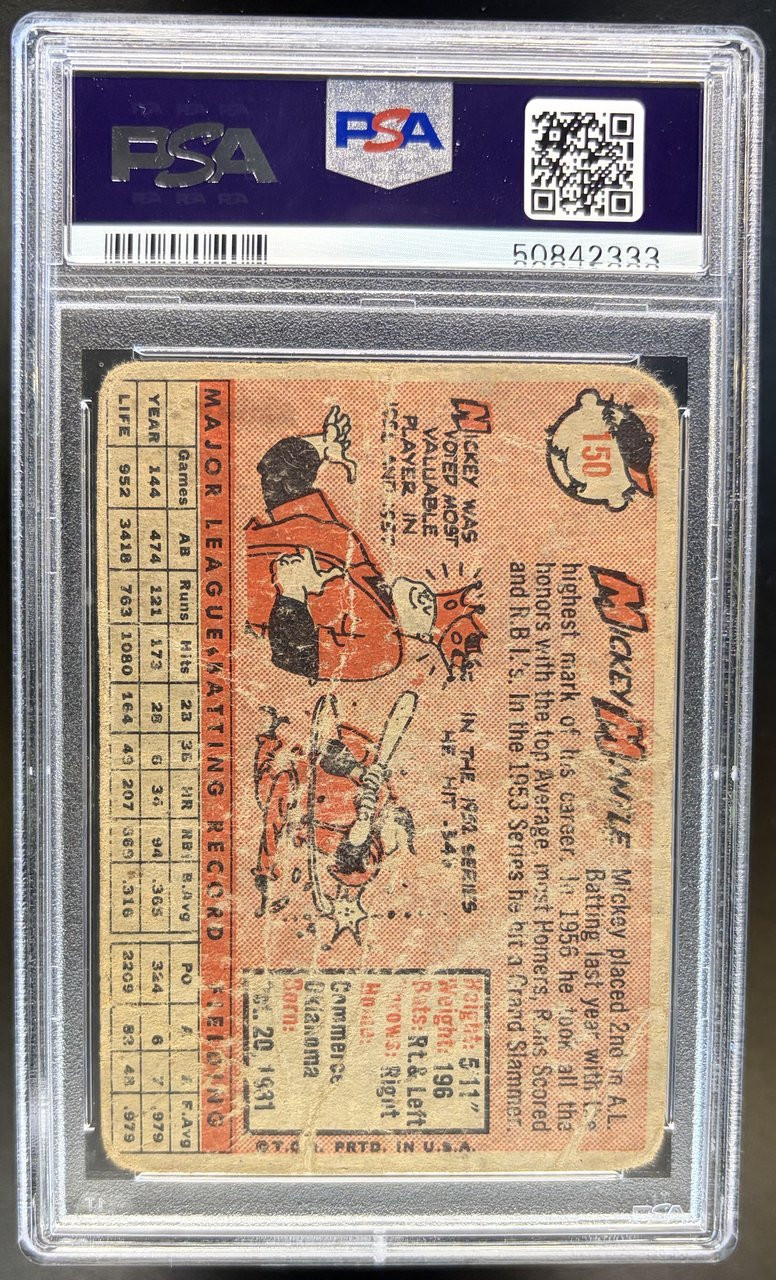 1958 Topps Mickey Mantle #150 HOF PSA 1