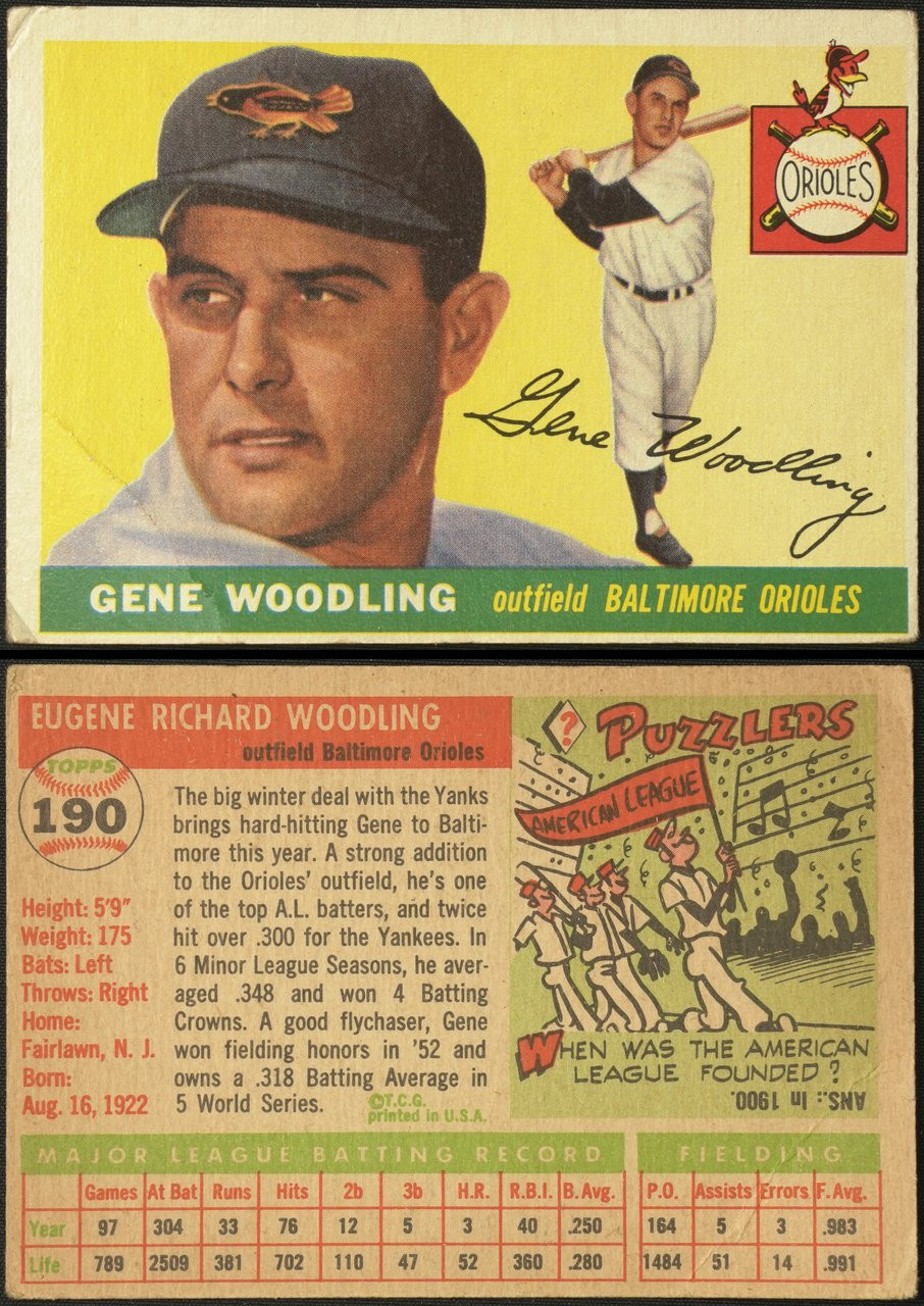 1955 Topps Gene Woodling #190 High # Creased — Example A