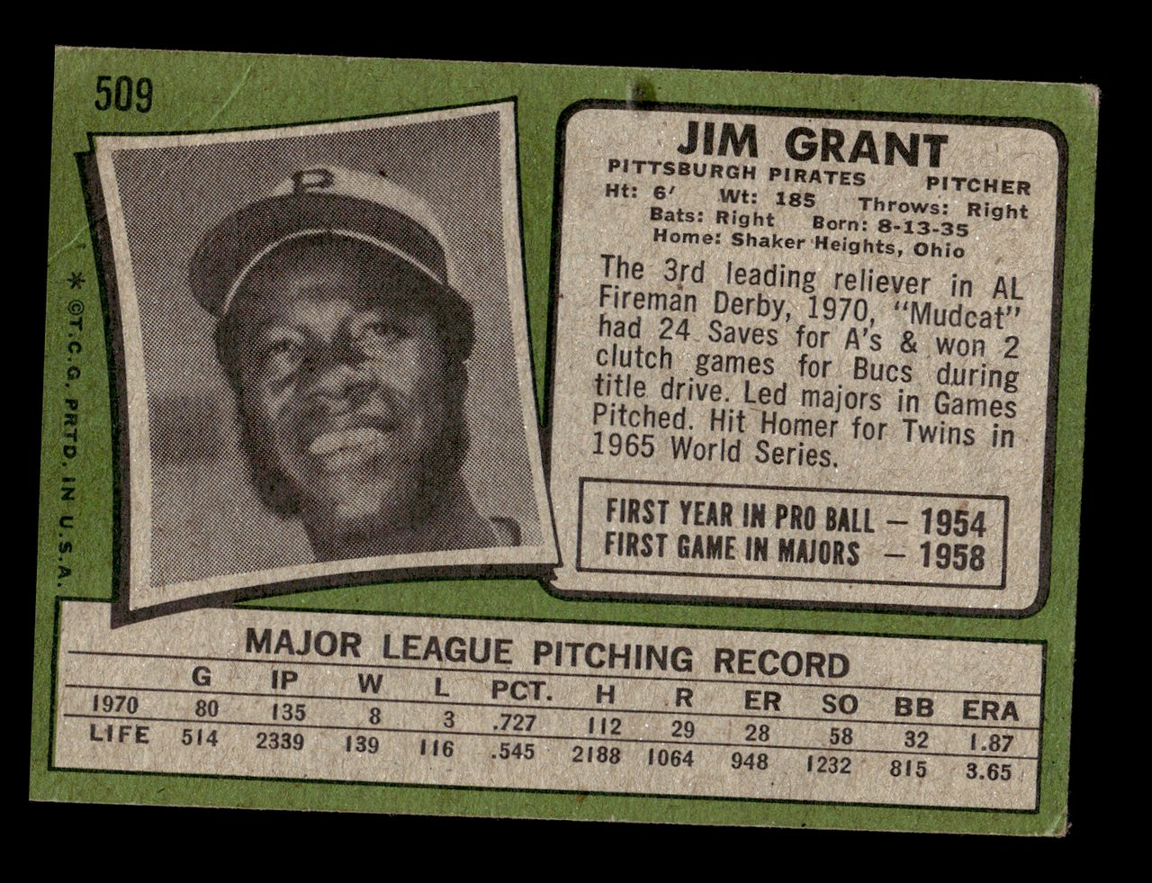 1971 Topps Mudcat Grant #509 Pittsburgh Pirates VG