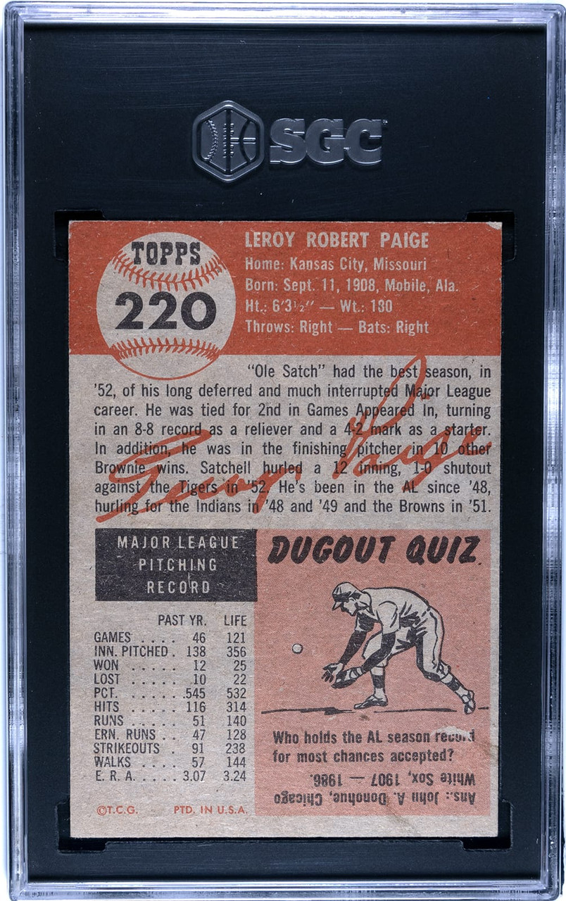 St. Louis Browns Satchel Paige 1953 Topps Series 1 #220 PSA Authenticated  1.5 Rookie Card