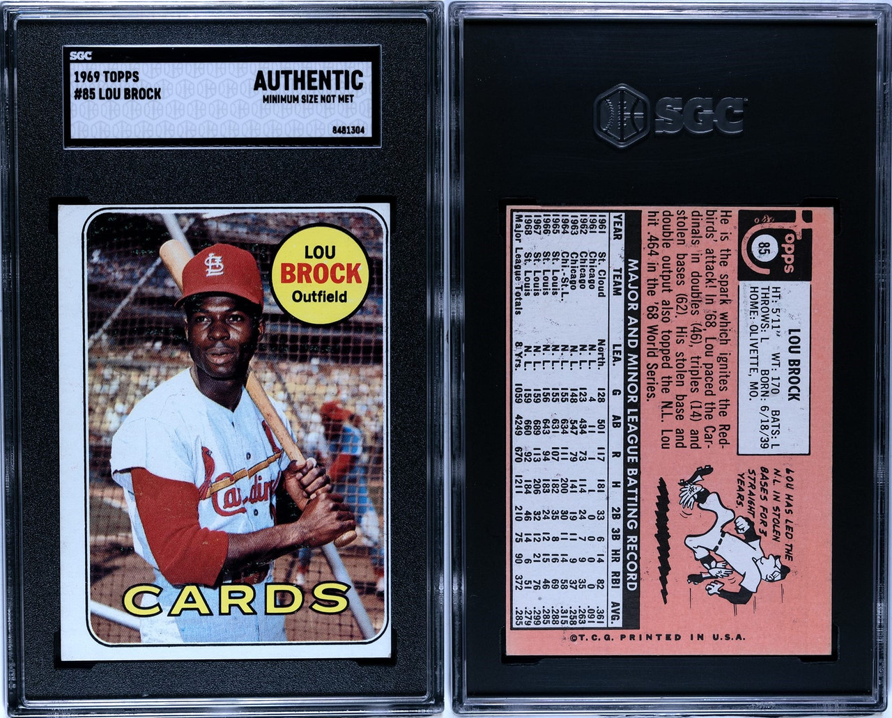 1969 Topps # 85 Lou Brock St. Louis Cardinals (Baseball Card) EX Cardinals