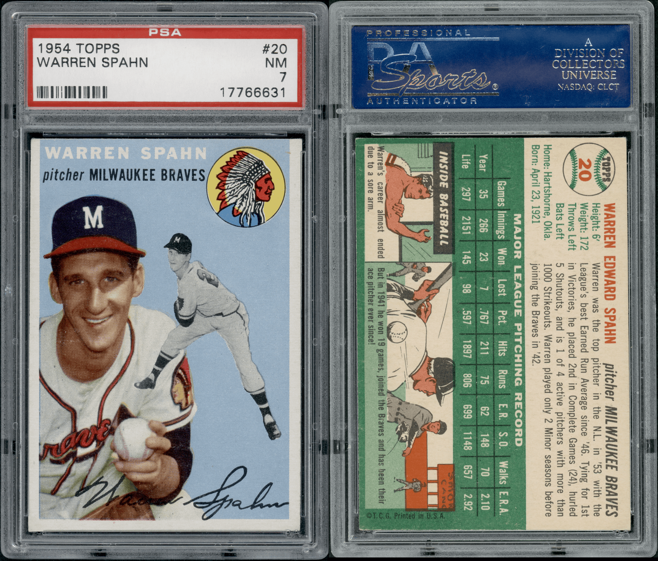 1954 Red Heart Warren Spahn PSA 7oc