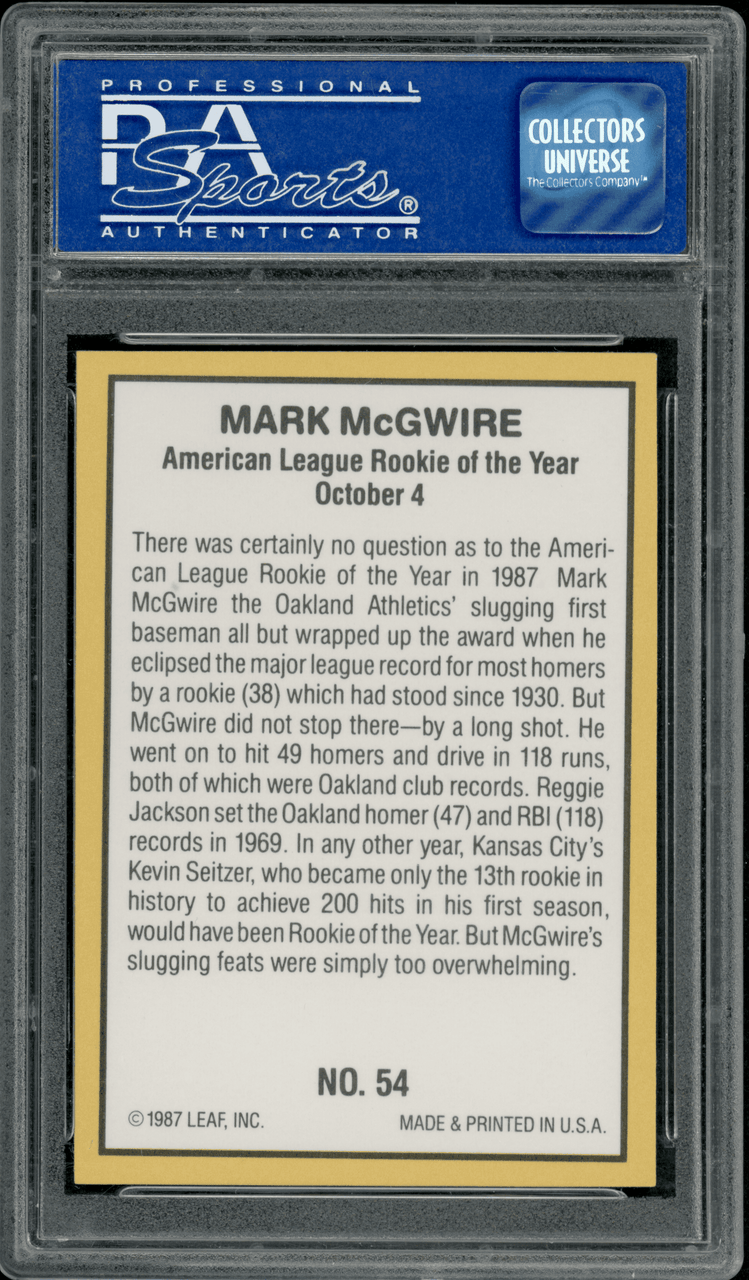 Mark McGwire 1987 Donruss Oakland A's Baseball Highlights Card