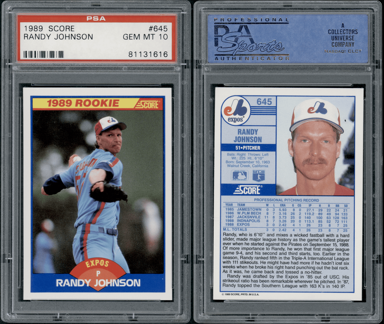 Randy Johnson Signed Montreal Expos 1989 Upper Deck Rookie