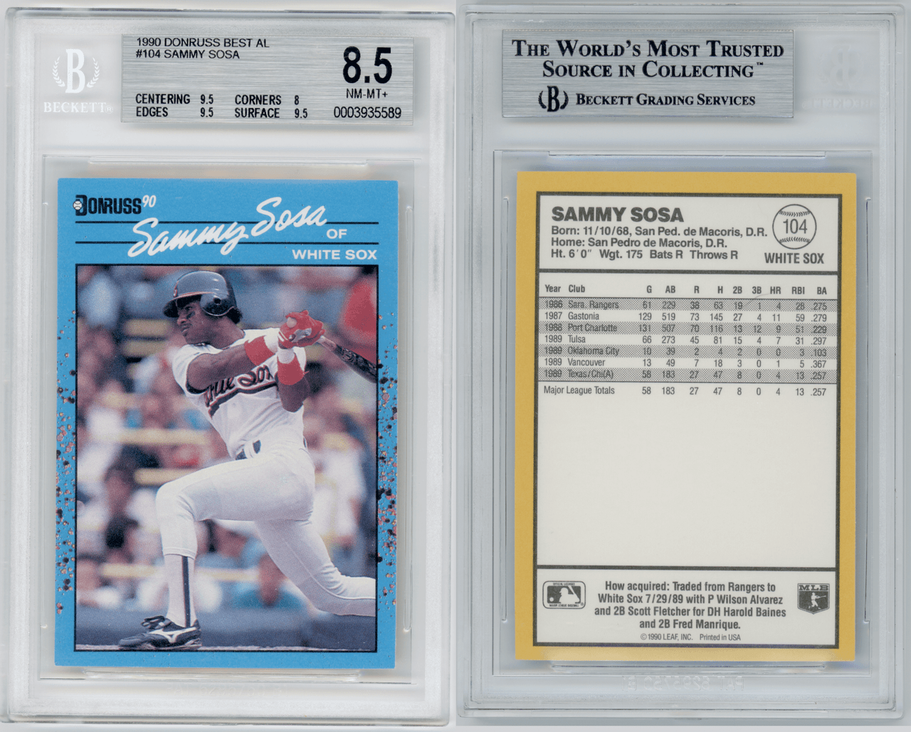 Sammy Sosa 1990 Donruss Rookie Card