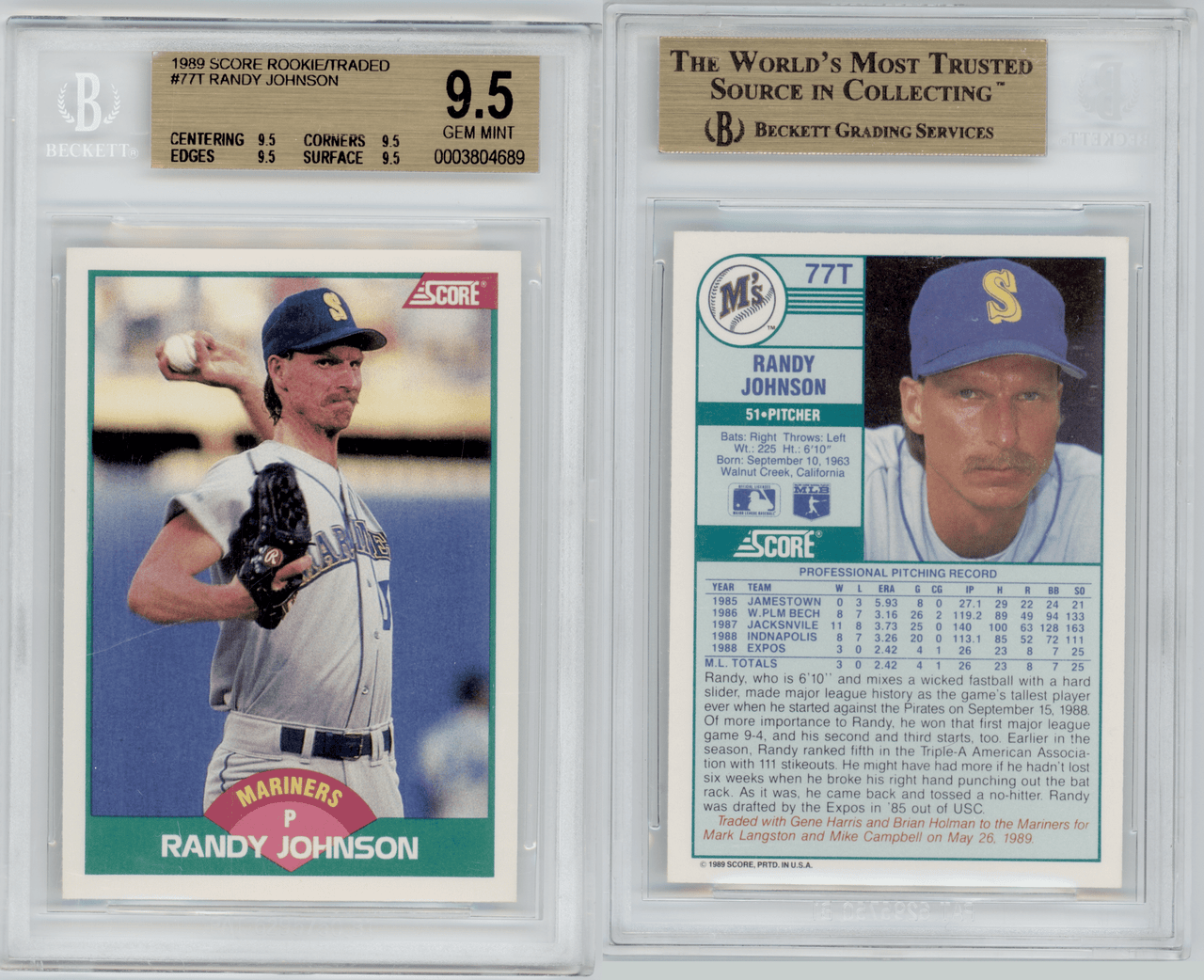 1989 Topps #647 Randy Johnson RC Rookie MLB Baseball Trading Card