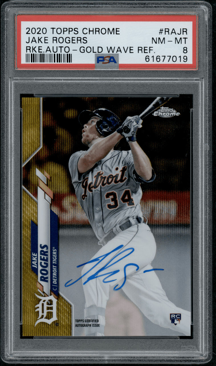 PSA 8 2020 Topps Chrome Jake Rogers Rookie Auto, Gold Wave Refractor