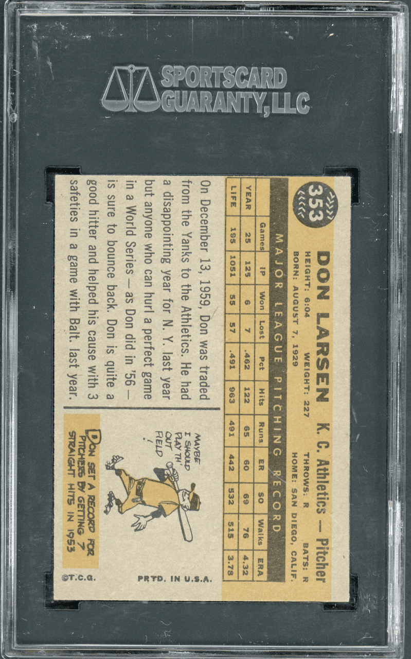 Don Larsen 1960 Topps Baseball Card #353 (Kansas City Athletics)