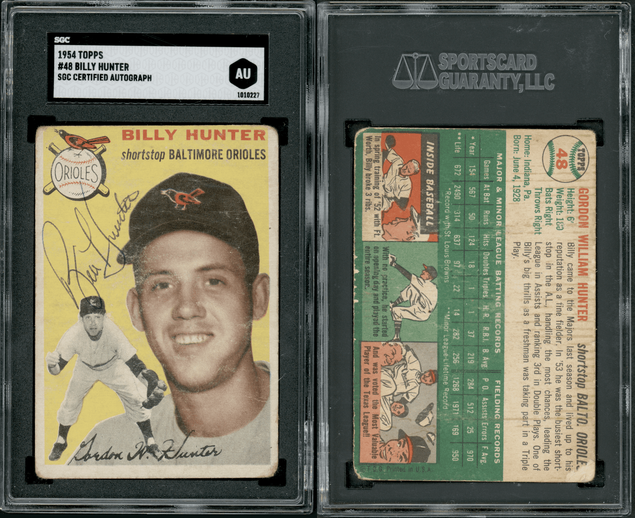 SGC Authentic Auto 1954 Topps Billy Hunter