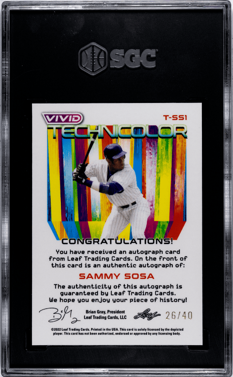 2022 Leaf Vivid Sammy Sosa Gray #26/40 #T-SS1 Technicolor Autographs SGC 9.5