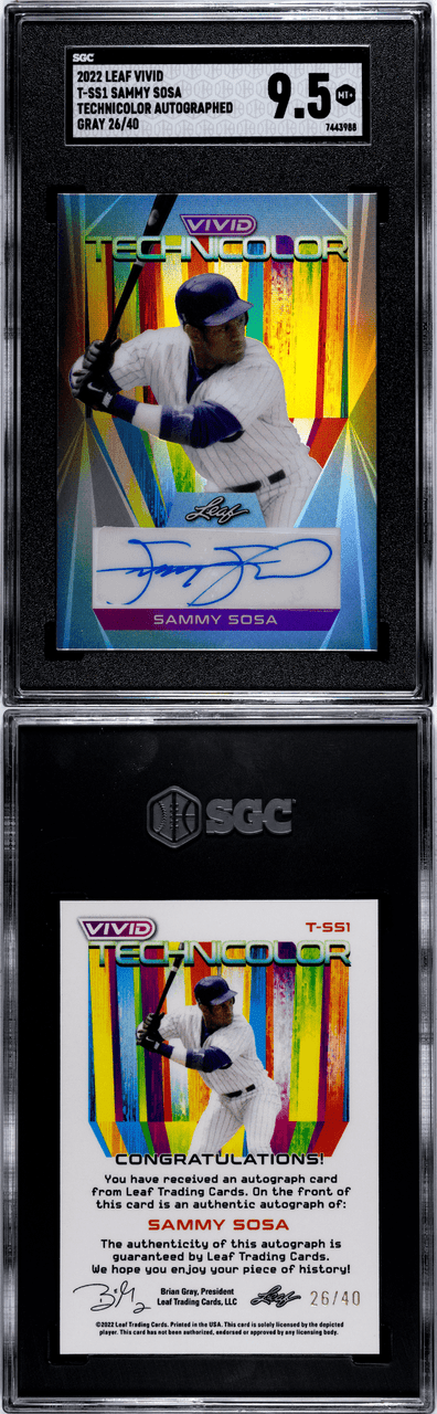 2022 Leaf Vivid Sammy Sosa Gray #26/40 #T-SS1 Technicolor Autographs SGC 9.5