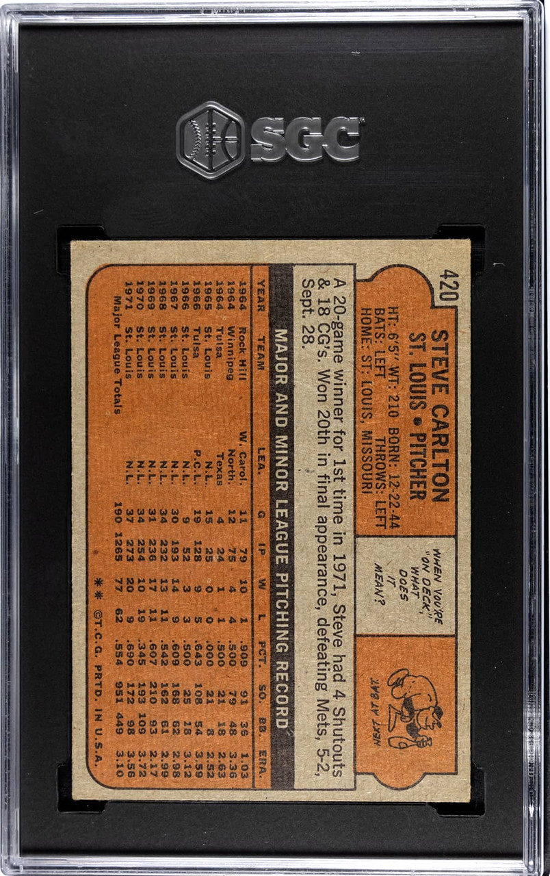SGC 5 1972 Topps Steve Carlton #420 St. Louis Cardinals HOF