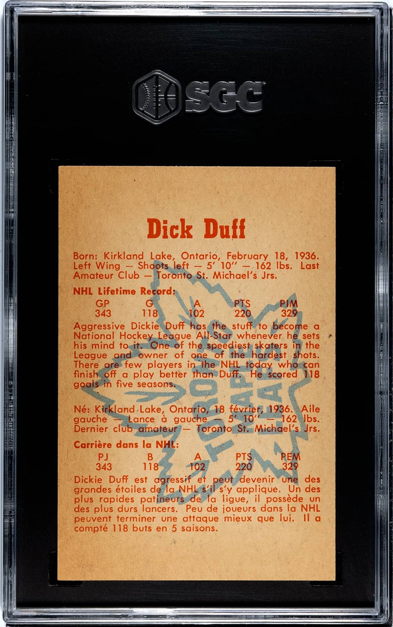 SGC 6.5 1960-61 Parkhurst Dick Duff #12 Toronto Maple Leafs HOF