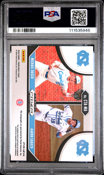 2020 Panini Prizm DP Michael Busch and Aaron Sabato #CTAMA College Ties Autographs North Carolina On-Card Autograph PSA 10 back of card