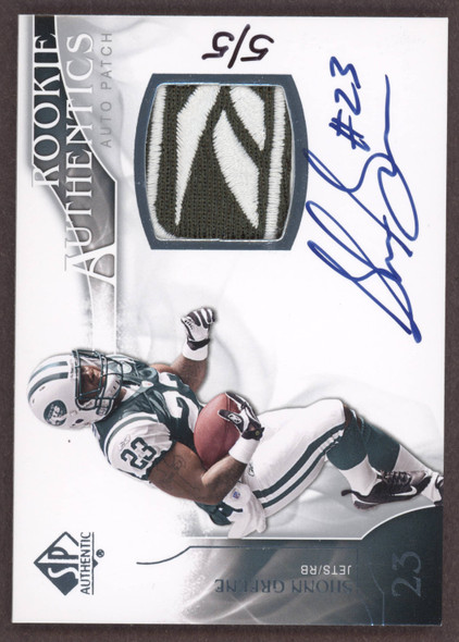 2009 Upper Deck SP Authentic Shonn Greene #401 Rookie Authentics Auto Patch #5/5 New York Jets On-Card Autograph RC front of card