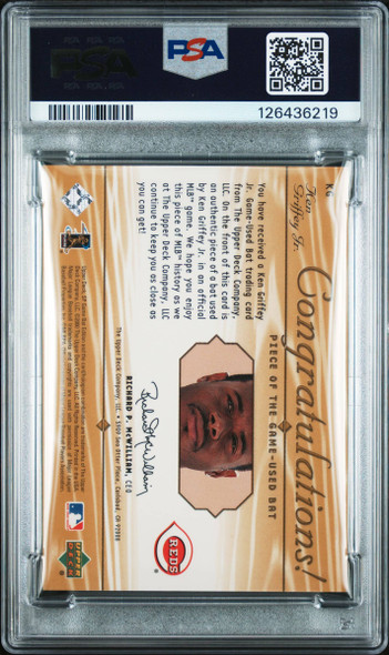 2001 SP Ken Griffey Jr. #KG Game Bat Piece Of The Game Cincinnati Reds HOF PSA 9 back of card