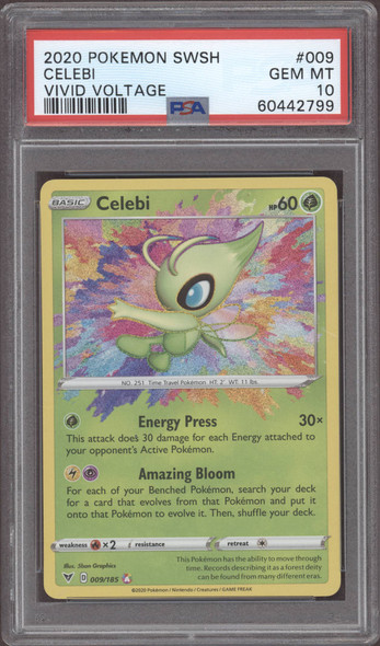 2020 Pokemon Sword & Shield Celebi #9 Vivid Voltage PSA 10 front of card