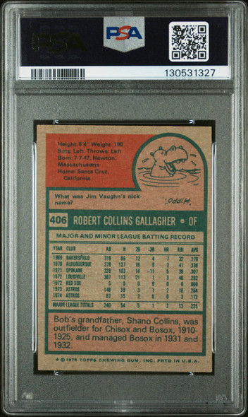 1975 Topps Mini Bob Gallagher #406 New York Mets In Person Autograph PSA 2 Auto 10 back of card
