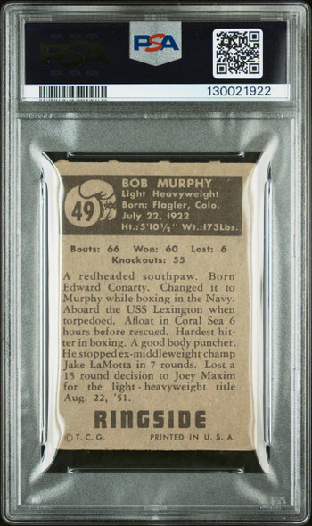 1951 Topps Ringside Bob Murphy #49 PSA 3 back of card