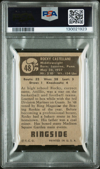 1951 Topps Ringside Rocky Castellani #48 PSA 5 back of card