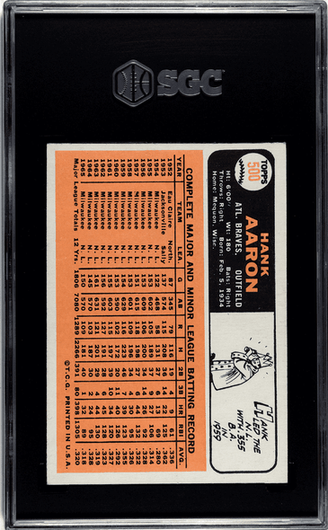 1966 Topps Hank Aaron #500 Atlanta Braves HOF SGC 6 back of card