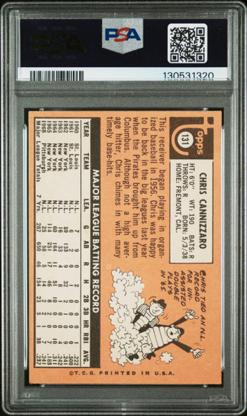 1969 Topps Chris Cannizzaro #131 Pittsburgh Pirates In Person Autograph PSA 4 Auto 8 back of card