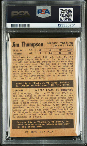 1954 Parkhurst Jim Thomson #32 Toronto Maple Leafs PSA 2 back of card