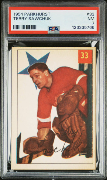 1954 Parkhurst Terry Sawchuk #33 Detroit Red Wings HOF PSA 7 front of card