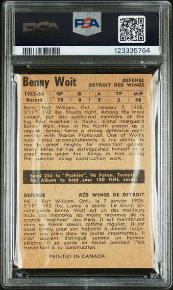 1954 Parkhurst Benny Woit #38 Detroit Red Wings PSA 4 back of card