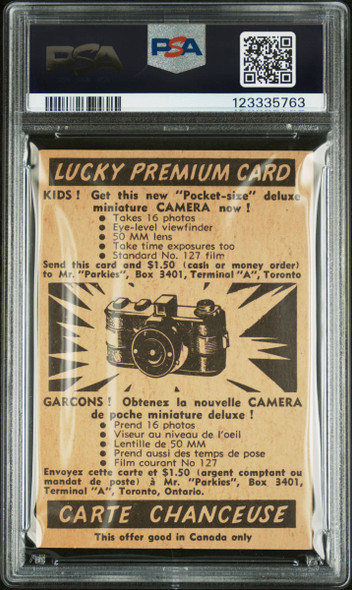 1954 Parkhurst Glen Skov #40 Lucky Premium Back Detroit Red Wings PSA 6 back of card