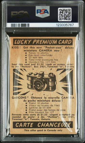 1954 Parkhurst Tony Leswick #45 Lucky Premium Back Detroit Red Wings PSA 4 back of card