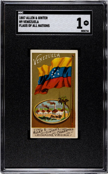 1887 Allen & Ginter Venezuela N9 Flags Of All Nations SGC 1 front of card