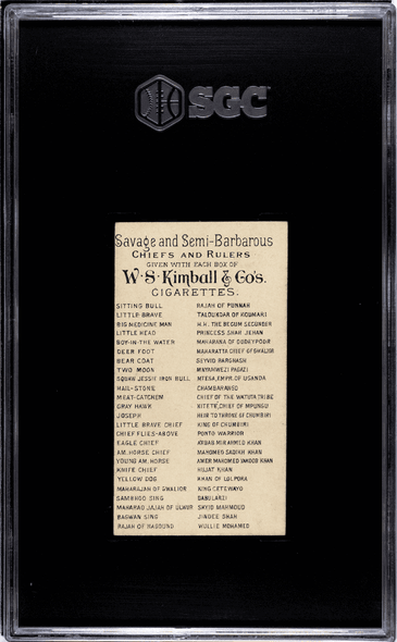 1889 W.S. Kimball & Co. Taloukdar Of Koumari N189 Savage & Semi-Barbarous Cheifs & Rulers SGC 4.5 back of card