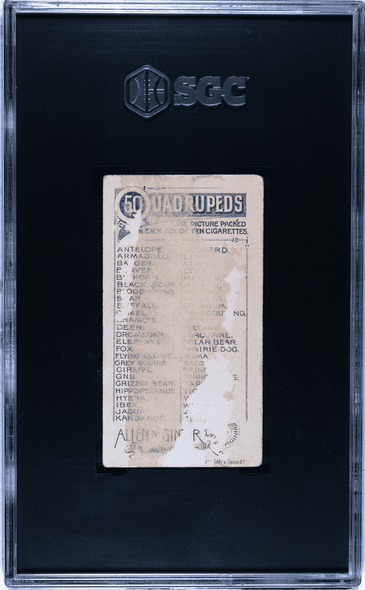 1890 Allen & Ginter Jaguar N21 Quadrupeds SGC 1 — certification 3557805, back of card