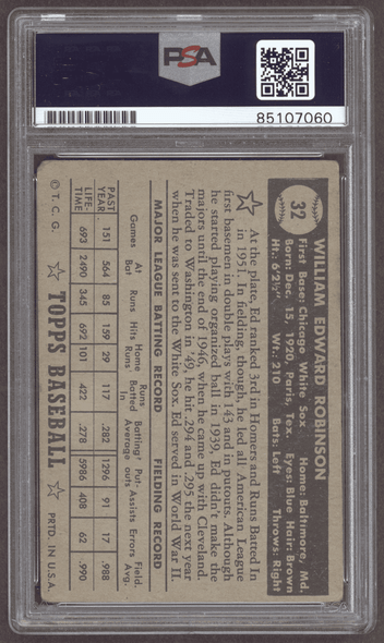 1952 Topps Eddie Robinson #32 Chicago White Sox In Person Autograph PSA Authentic Auto back of card