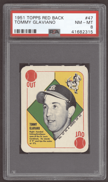 1951 Topps Tommy Glaviano #47 Red Back St. Louis Cardinals PSA 8 front of card