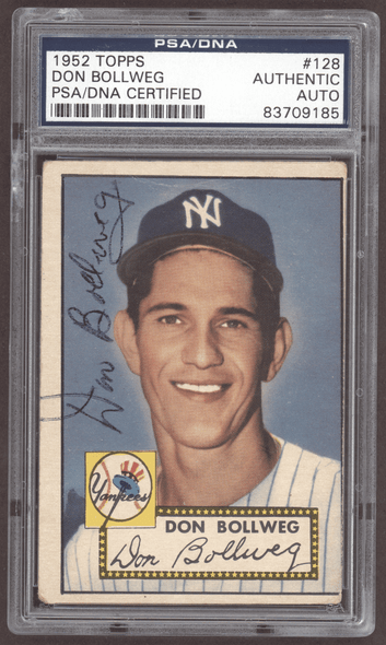 1952 Topps Don Bollweg #128 New York Yankees RC PSA Authentic Auto front of card