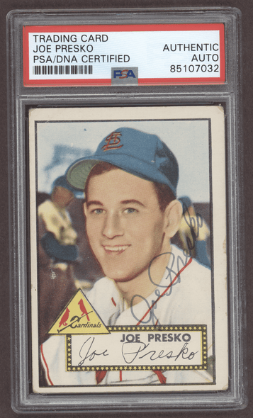 1952 Topps Joe Presko #220 St. Louis Cardinals PSA Authentic Auto front of card