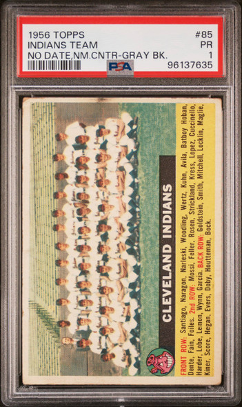 1956 Topps Indians Team #85 Gray Back Cleveland Indians PSA 1 front of card