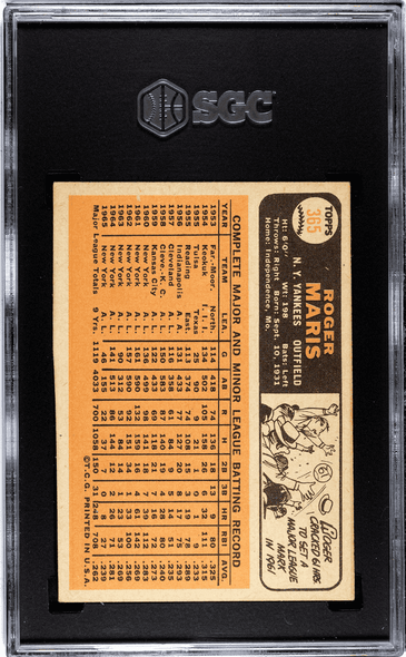 1966 Topps Roger Maris #365 New York Yankees SGC 5 back of card