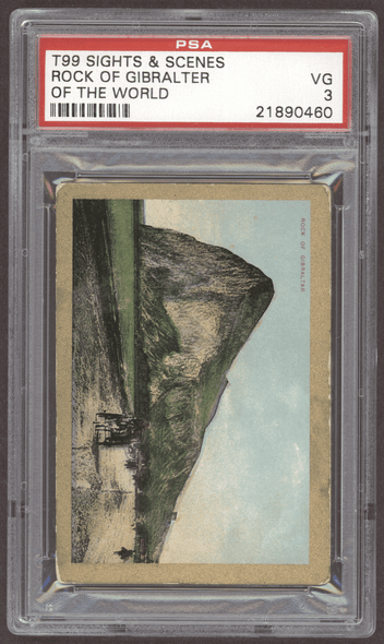 1911 T99 Rock of Gibraltar Sights & Scenes of the World Factory No. 10 PSA 3 front of card