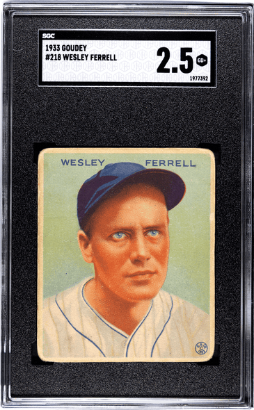 1933 Goudey Wesley Ferrell #218 Cleveland Indians RC SGC 2.5 front of card
