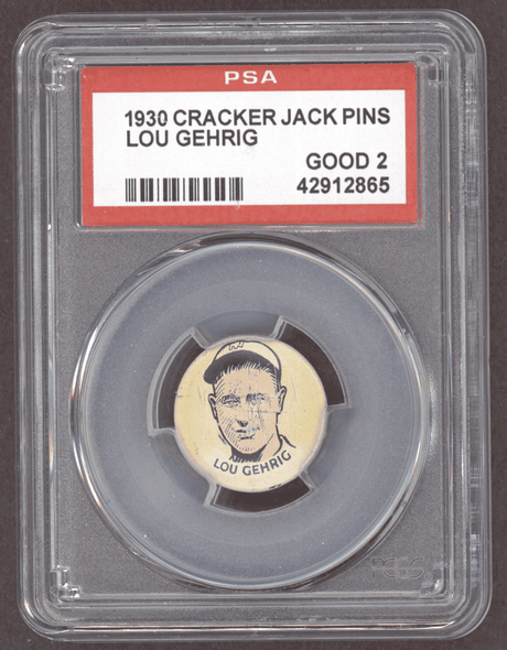 1930 Cracker Jack Lou Gehrig Pins New York Yankees HOF PSA 2 front of card