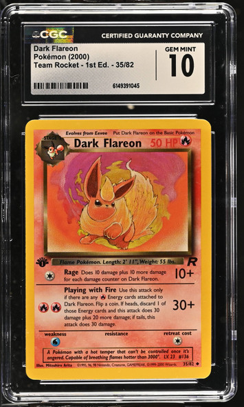 2000 Pokemon Team Rocket Dark Flareon #35 1st Edition CGC 10 front of card