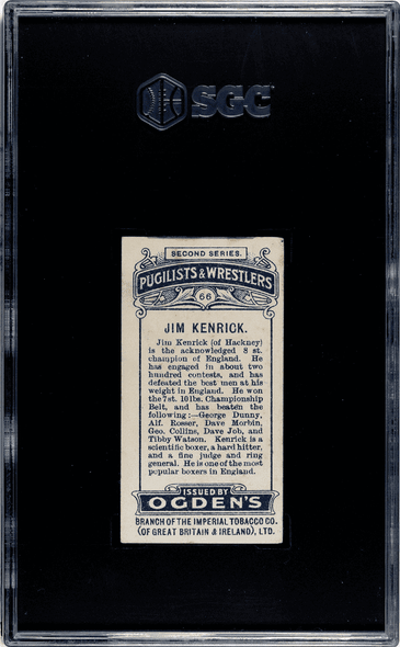 1909 Ogden's LTD. Jim Kenrick #66 Pugilists and Wrestlers SGC 1 back of card